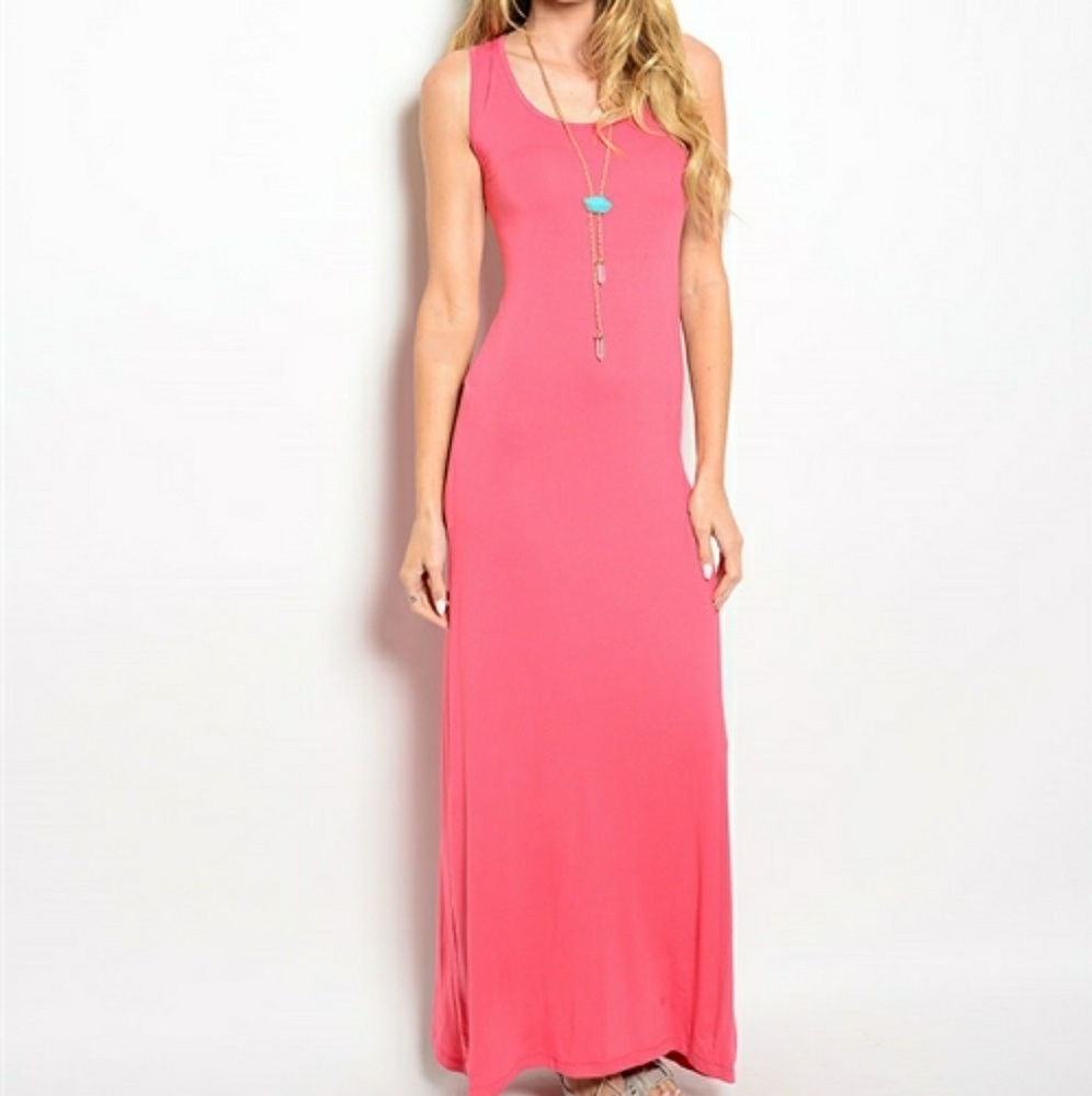 Coral Pink Lace Up Corset Back Maxi Dress